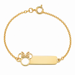 Pulseira Infantil Minnie Personalizada com Nome Gravado a Laser Banhada a Ouro