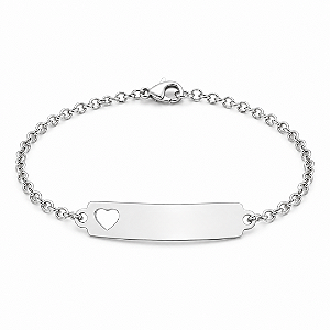 Pulseira Infantil Coração Vazado Personalizada com Nome Gravado a Laser Aço Inox