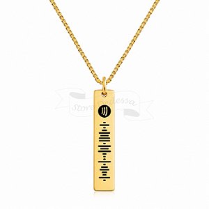 Colar com Gravação a Laser Spotify Medalha Retangular Personalizado Banhado a Ouro