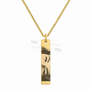 Colar com Fotogravação Personalizado Medalha Retangular Banhado a Ouro