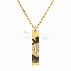 Colar com Medalha Retangular Personalizado Banhado a Ouro - Do seu jeito!