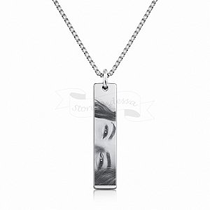 Colar com Fotogravação Personalizado Medalha Retangular Banhado a Prata