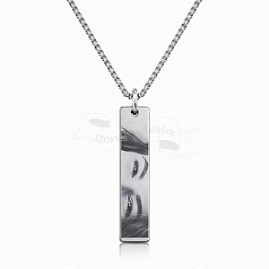 Colar com Gravação a Laser Olhar Medalha Retangular Personalizado Aço Inox