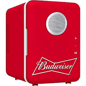 Budweiser Mini Fridge Speaker - Cooler/Mini Geladeira Portátil com Caixa de Som Bluetooth - AC 110V/DC 12V