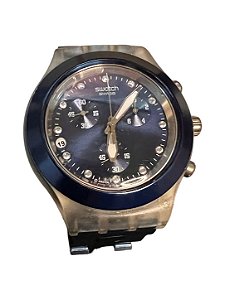 Relógio Swatch Swiss Chrono - Case Transparente e Mostrador Azul (Linha Irony Diaphane)