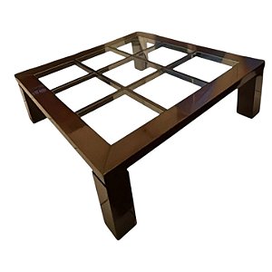 Mesa de Centro em Madeira Laqueada com Tampo de Vidro 110cmx110cm