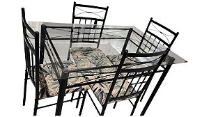 Mesa de Jantar de Vidro com 4 Cadeiras Estofadas - 116x76cm