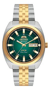 Relógio Automático Orient Masculino Dourado Aço Inox Vidro Safira 38,5mm Prateado Verde