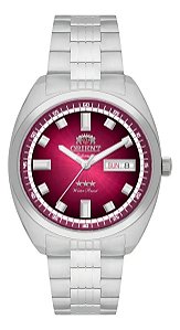 Relógio Orient Automático 3 Estrelas Heritage Mostrador Vermelho Prateado Prateado