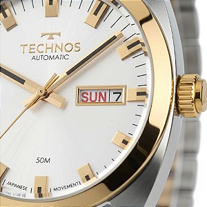 Relógio Technos Masculino Automatico Bicolor - 8205oq/1k Bisel Prata Cinza