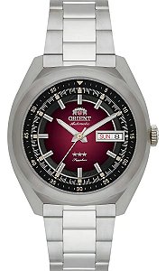 Relógio Orient Automático Masculino Heritage Prata Com Mostrador Vermelho Prateado