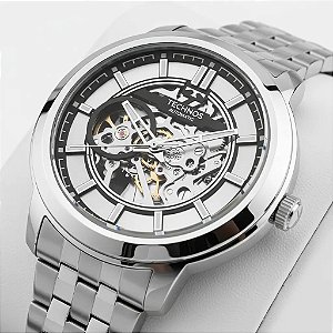 Relógio Masculino Technos Automático Prateado Cor Da Correia Prata Cor Do Bisel Prata Cor Do Fundo Prata