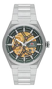 Relógio Orient Automático Nh7ss005 Aço Prata Vidro Mineral Mostrador Dourado Verde
