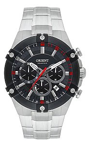 Relógio Masculino Orient Solartech Cronógrafo Com Fundo Preto E Pulseira De Aço Prata