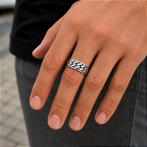 Anel Masculino de Prata 925 modelo Giratório Saturno efeito corrente