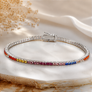 Pulseira de Prata 925 Riviera Rainbow Colorida com fecho gaveta