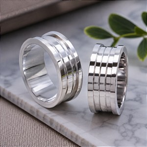 Aliança de Prata 925 estilo Bvlgari 10mm bordas alto relevo