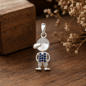 Pingente Menino Filho de Prata 925 com Zircônias Azul e Branco
