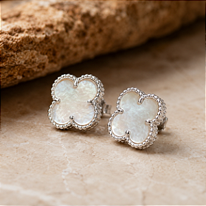 Brinco de Trevo de Prata 925 Alhambra com Madrepérola estilo Van Cleef