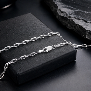 Corrente Cartier Cadeado de Prata 925 Masculina de 60cm e 3mm