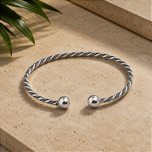 Bracelete de Prata 925 Aberto com detalhes de Fios Torcidos