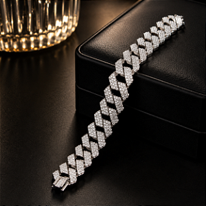 Pulseira de Prata 925 Elos Cubanos Cuban Link com zircônias