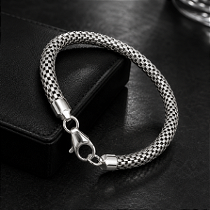 Pulseira Bali de Prata 925 Quadriculado Envelhecido de 6mm