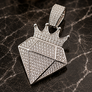 Pingente Hip Hop de Prata 925 Formato Diamante com Zircônias