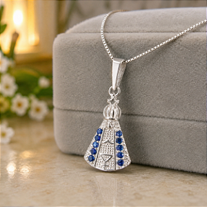 Pingente Nossa Senhora Aparecida de Prata 925 Pequeno Zircônias