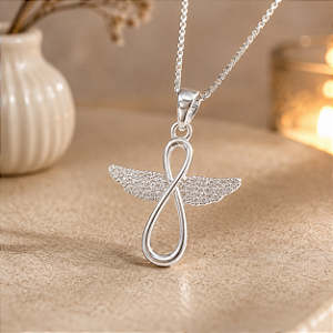 Pingente Anjo Infinito de Prata 925 cravejado de Zircônias