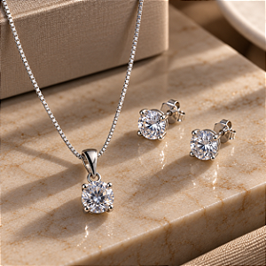 Conjunto Ponto de Luz de Prata 925 com Zircônias