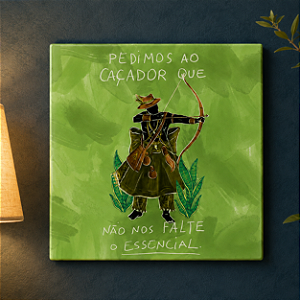 Azulejo Decorativo Oxóssi “Pedimos ao Caçador que Não nos Falte o Essencial” 20x20 cm – Fenari - 1 Unidade