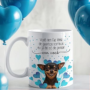 Caneca Cachorrinho com Frase Romântica – Modelo Azul | Porcelana 325 ml | 1 Unidade – Fenari