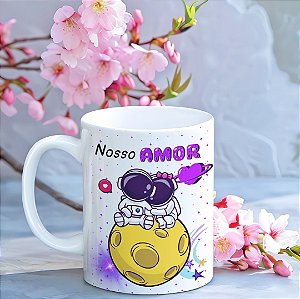 Caneca Romântica “Nosso Amor Transcende o Tempo e o Espaço” | Porcelana 325 ml | 1 Unidade – Fenari