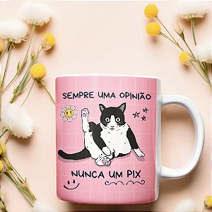 Caneca Divertida Gato e Cachorro “Sempre uma Opinião, Nunca um Pix” | Porcelana 325 ml | 1 Unidade – Fenari