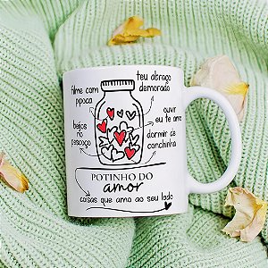 Caneca Romântica “Potinho do Amor” | Porcelana 325 ml | 1 Unidade – Fenari