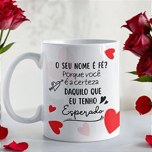 Caneca Romântica “O Que é a Queda de Golias Perto da Que Tenho por Você?” | Porcelana 325 ml | 1 Unidade – Fenari