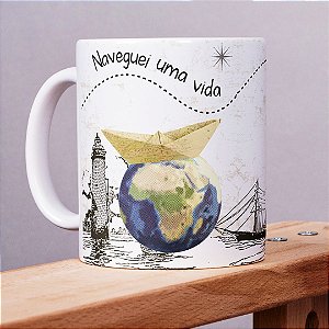 Caneca Romântica “Naveguei uma Vida Para Te Encontrar” | Porcelana 325 ml | 1 Unidade – Fenari