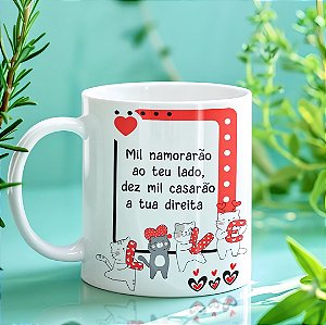 Caneca Divertida “Mil Namorarão ao Teu Lado, Mas Tu Não Serás Atingido” | Porcelana 325 ml | 1 Unidade – Fenari