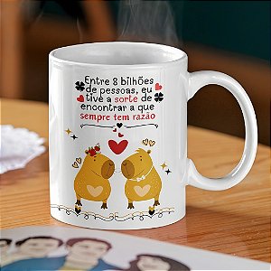 Caneca Romântica “Entre 8 Bilhões de Pessoas, Encontrei a que Sempre Tem Razão” | Porcelana 325 ml | 1 Unidade – Fenari