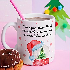 Caneca Natalina “Que a Paz Deste Natal Transborde e Aqueça Seu Coração” | Porcelana 325 ml | 1 Unidade – Fenari