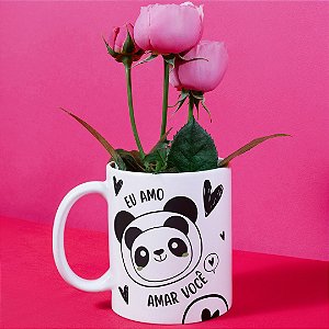 Caneca Panda com Frase Romântica “Eu Amo Amar Você” | Porcelana 325 ml | 1 Unidade – Fenari