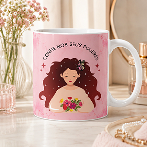 Caneca Feminina Motivacional “Confie nos Seus Poderes” | Porcelana 325 ml | 1 Unidade – Fenari