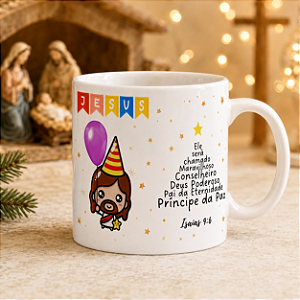 Caneca Cristã Infantil Jesus “Príncipe da Paz” – Isaías 9:6 | Porcelana 325 ml | 1 Unidade – Fenari