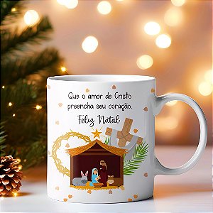 Caneca de Natal Religiosa “Que o Amor de Cristo Preencha Seu Coração” | Porcelana 325 ml | 1 Unidade – Fenari