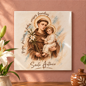 Azulejo Decorativo Santo Antônio “Rogai por Nós e Pelas Nossas Famílias” 20x20 cm – Fenari - 1 Unidade
