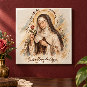 Azulejo Decorativo Santa Rita de Cássia “O Amor Vence Todas as Dificuldades” 20x20 cm – Fenari - 1 Unidade