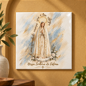 Azulejo Decorativo Nossa Senhora de Fátima “O Meu Imaculado Coração Será o Teu Refúgio” 20x20 cm – Fenari - 1 Unidade