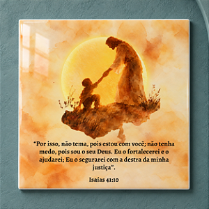 Azulejo Decorativo Isaías 41:10 “Não Tema, Pois Estou com Você” 20x20 cm – Fenari - 1 Unidade