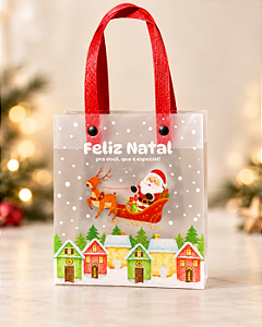 Sacola de Natal Encantado com Alça Vermelha 13x15x6cm - 1 unidade - Fenari